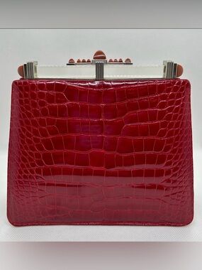 Judith Leiber Red Alligator Crocodile Clutch Shoulder Bag VERY RARE